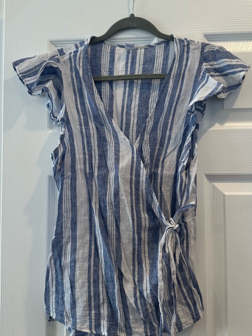 Old Navy Blue & White Striped Wrap-Front Blouse
